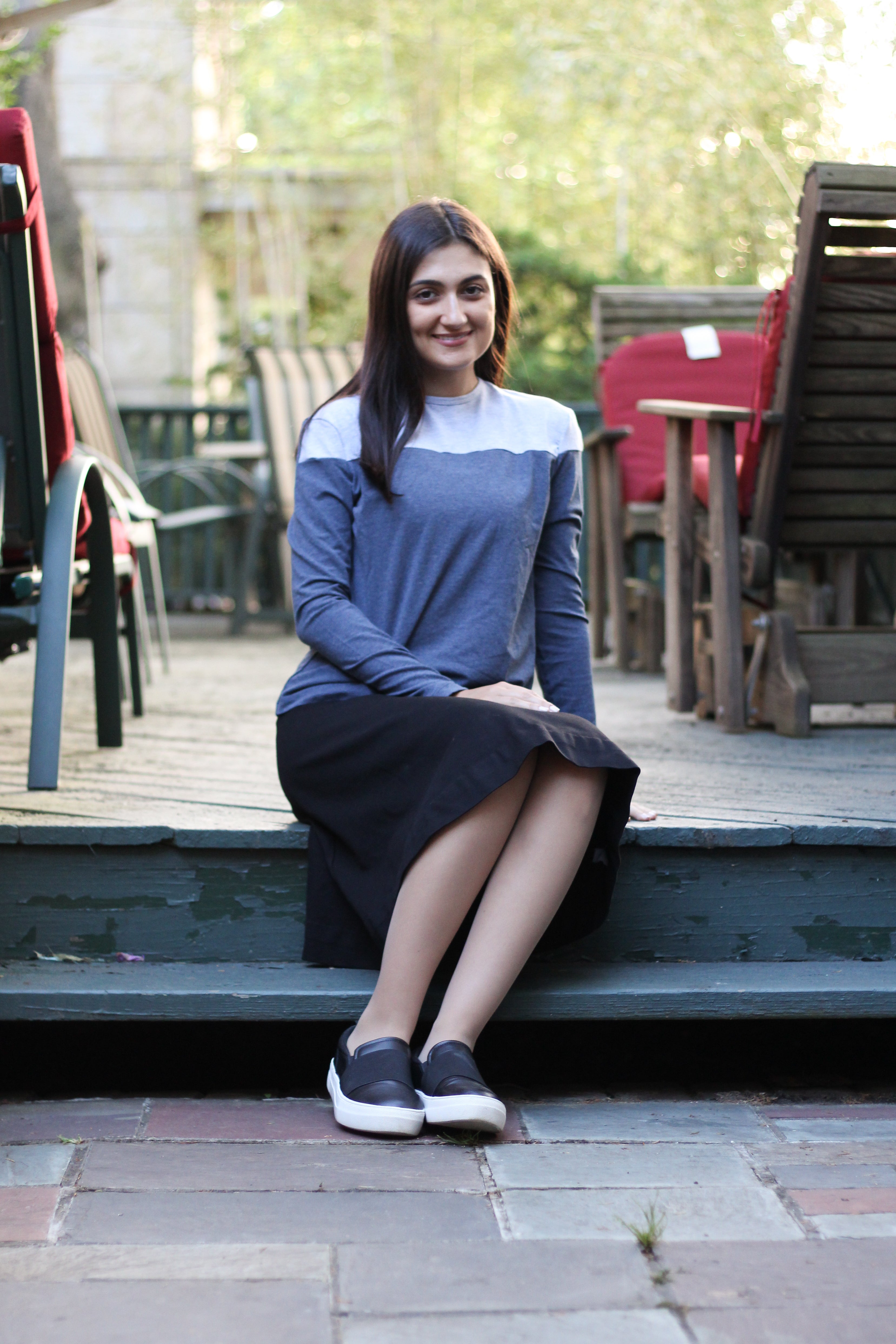 Denim/Light Heather Grey Colorblock Top