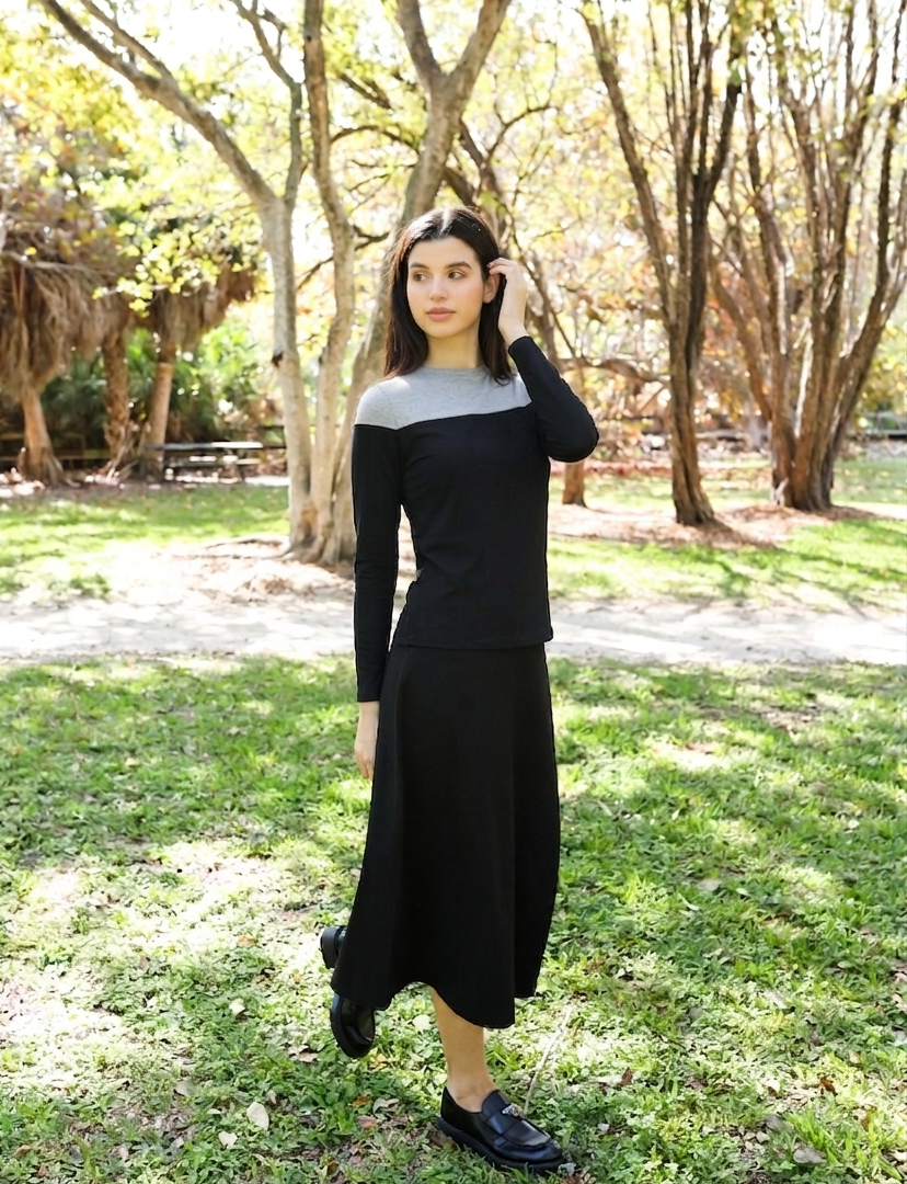 Black/Heather Grey Colorblock Top