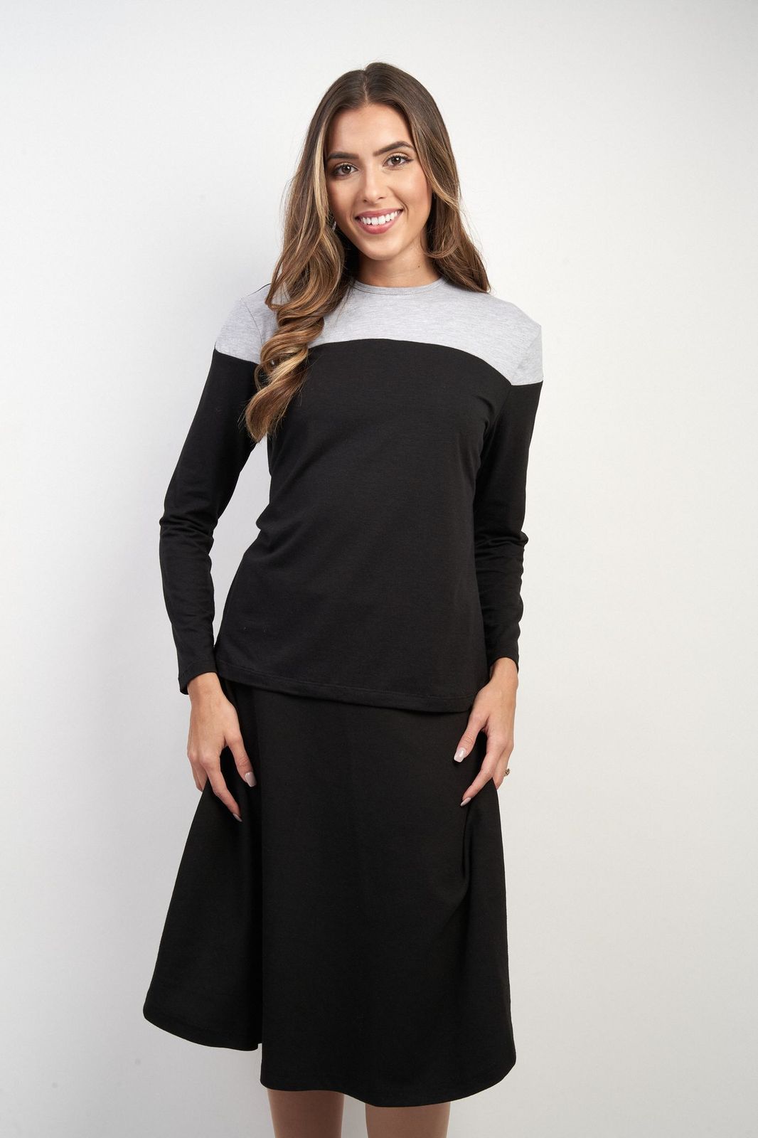 Black/Light Heather Grey Colorblock Top