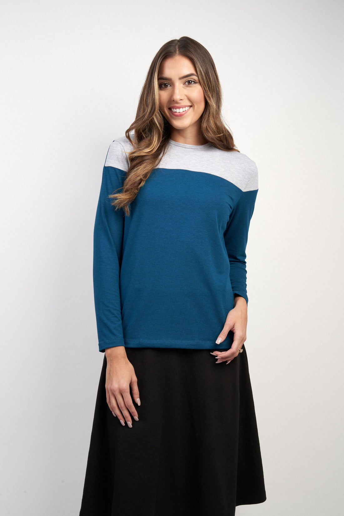 Moroccan Blue/Light Heather Grey Colorblock Top